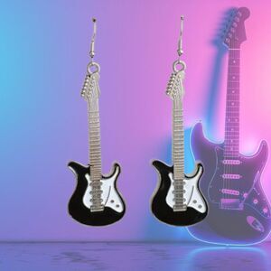 Long Black & White GUITAR Earrings Music Rock N Roll Western